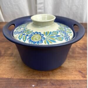 Figgjo Flameware Tor Viking Blue & Green Floral Covered Casserole Dish Norway